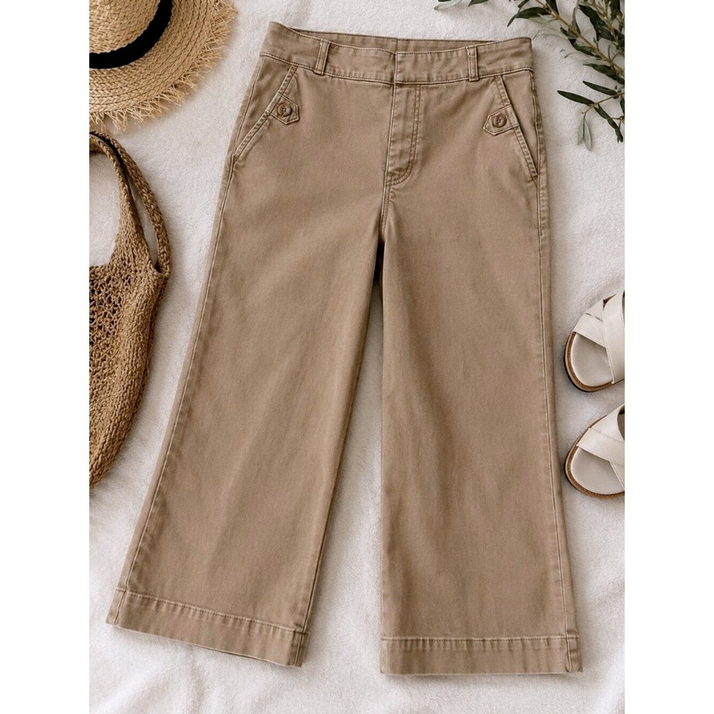 Spanx Pants Wide Leg Crop Utility Stretch High Rise Large Brown Coastal Grandma